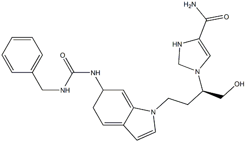 1-[(2R)-4-[6-(benzylcarbamoylamino)-5H-indol-1-yl]-1-hydroxy-butan-2-yl]-2H-imidazole-4-carboxamide Struktur