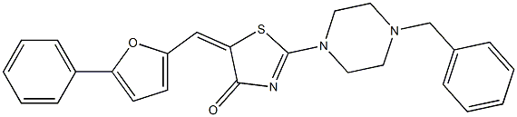 2-(4-benzyl-1-piperazinyl)-5-[(5-phenyl-2-furyl)methylene]-1,3-thiazol-4(5H)-one Struktur