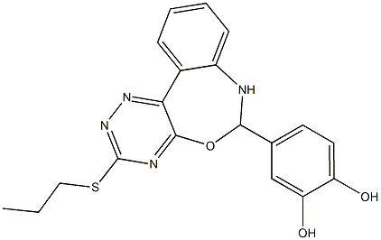 4-[3-(propylsulfanyl)-6,7-dihydro[1,2,4]triazino[5,6-d][3,1]benzoxazepin-6-yl]-1,2-benzenediol Struktur