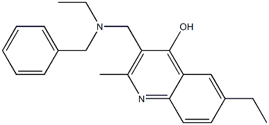 3-{[benzyl(ethyl)amino]methyl}-6-ethyl-2-methyl-4-quinolinol Struktur