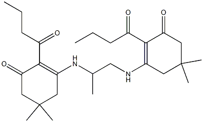 2-butyryl-3-({2-[(2-butyryl-5,5-dimethyl-3-oxo-1-cyclohexen-1-yl)amino]-1-methylethyl}amino)-5,5-dimethyl-2-cyclohexen-1-one Struktur