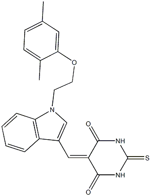 5-({1-[2-(2,5-dimethylphenoxy)ethyl]-1H-indol-3-yl}methylene)-2-thioxodihydro-4,6(1H,5H)-pyrimidinedione Struktur