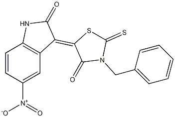 3-(3-benzyl-4-oxo-2-thioxo-1,3-thiazolidin-5-ylidene)-5-nitro-1,3-dihydro-2H-indol-2-one Struktur