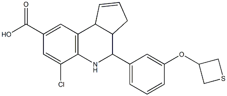 6-chloro-4-[3-(3-thietanyloxy)phenyl]-3a,4,5,9b-tetrahydro-3H-cyclopenta[c]quinoline-8-carboxylic acid Struktur