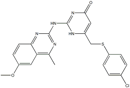 6-{[(4-chlorophenyl)sulfanyl]methyl}-2-[(6-methoxy-4-methyl-2-quinazolinyl)amino]-4(1H)-pyrimidinone Struktur