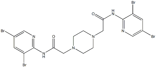 N-(3,5-dibromo-2-pyridinyl)-2-(4-{2-[(3,5-dibromo-2-pyridinyl)amino]-2-oxoethyl}-1-piperazinyl)acetamide Struktur