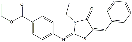 ethyl 4-[(5-benzylidene-3-ethyl-4-oxo-1,3-thiazolidin-2-ylidene)amino]benzoate Struktur