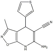 6-amino-3-methyl-4-(3-thienyl)-4,7-dihydroisoxazolo[5,4-b]pyridine-5-carbonitrile Struktur