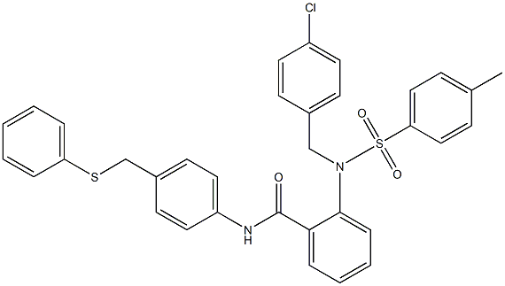 2-{(4-chlorobenzyl)[(4-methylphenyl)sulfonyl]amino}-N-{4-[(phenylsulfanyl)methyl]phenyl}benzamide Struktur