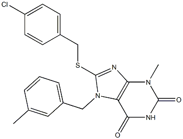 8-[(4-chlorobenzyl)sulfanyl]-3-methyl-7-(3-methylbenzyl)-3,7-dihydro-1H-purine-2,6-dione Struktur