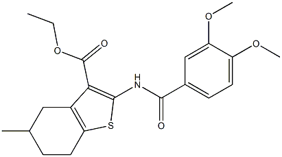 ethyl 2-[(3,4-dimethoxybenzoyl)amino]-5-methyl-4,5,6,7-tetrahydro-1-benzothiophene-3-carboxylate Struktur