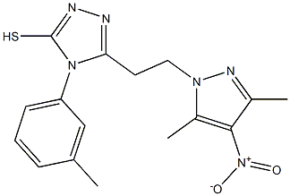 3-(2-{4-nitro-3,5-dimethyl-1H-pyrazol-1-yl}ethyl)-4-(3-methylphenyl)-5-sulfanyl-4H-1,2,4-triazole Struktur