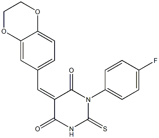 5-(2,3-dihydro-1,4-benzodioxin-6-ylmethylene)-1-(4-fluorophenyl)-2-thioxodihydropyrimidine-4,6(1H,5H)-dione Struktur