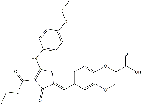 {4-[(5-(4-ethoxyanilino)-4-(ethoxycarbonyl)-3-oxo-2(3H)-thienylidene)methyl]-2-methoxyphenoxy}acetic acid Struktur