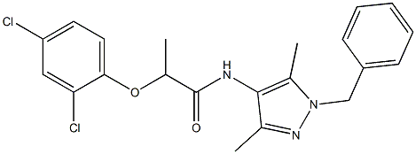 N-(1-benzyl-3,5-dimethyl-1H-pyrazol-4-yl)-2-(2,4-dichlorophenoxy)propanamide Struktur