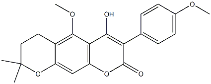 4-hydroxy-5-methoxy-3-(4-methoxyphenyl)-8,8-dimethyl-7,8-dihydro-2H,6H-pyrano[3,2-g]chromen-2-one Struktur