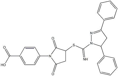 4-(3-{[(3,5-diphenyl-4,5-dihydro-1H-pyrazol-1-yl)(imino)methyl]sulfanyl}-2,5-dioxo-1-pyrrolidinyl)benzoic acid Struktur