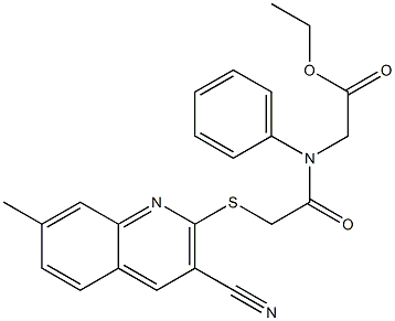 ethyl ({[(3-cyano-7-methyl-2-quinolinyl)sulfanyl]acetyl}anilino)acetate Struktur