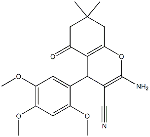 2-amino-7,7-dimethyl-5-oxo-4-[2,4,5-tris(methyloxy)phenyl]-5,6,7,8-tetrahydro-4H-chromene-3-carbonitrile Struktur