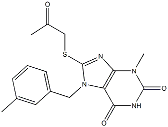 3-methyl-7-(3-methylbenzyl)-8-[(2-oxopropyl)sulfanyl]-3,7-dihydro-1H-purine-2,6-dione Struktur