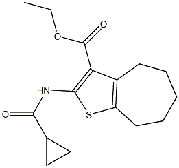 ethyl 2-[(cyclopropylcarbonyl)amino]-5,6,7,8-tetrahydro-4H-cyclohepta[b]thiophene-3-carboxylate Struktur