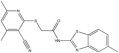 2-[(3-cyano-4,6-dimethylpyridin-2-yl)sulfanyl]-N-(5-methyl-1,3-benzothiazol-2-yl)acetamide Struktur