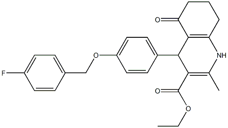 ethyl 4-{4-[(4-fluorobenzyl)oxy]phenyl}-2-methyl-5-oxo-1,4,5,6,7,8-hexahydro-3-quinolinecarboxylate Struktur