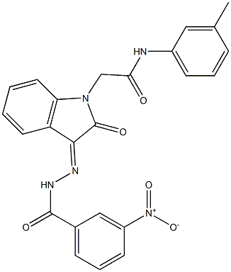 2-[3-({3-nitrobenzoyl}hydrazono)-2-oxo-2,3-dihydro-1H-indol-1-yl]-N-(3-methylphenyl)acetamide Struktur