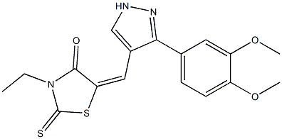 5-{[3-(3,4-dimethoxyphenyl)-1H-pyrazol-4-yl]methylene}-3-ethyl-2-thioxo-1,3-thiazolidin-4-one Struktur