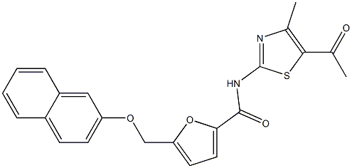 N-(5-acetyl-4-methyl-1,3-thiazol-2-yl)-5-[(2-naphthyloxy)methyl]-2-furamide Struktur