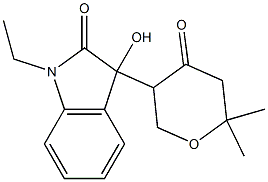 3-(6,6-dimethyl-4-oxotetrahydro-2H-pyran-3-yl)-1-ethyl-3-hydroxy-1,3-dihydro-2H-indol-2-one Struktur