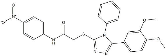 2-({5-[3,4-bis(methyloxy)phenyl]-4-phenyl-4H-1,2,4-triazol-3-yl}sulfanyl)-N-{4-nitrophenyl}acetamide Struktur