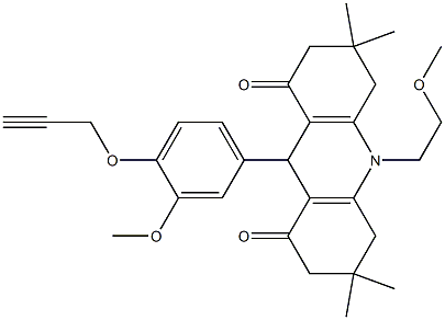 10-(2-methoxyethyl)-9-[3-methoxy-4-(prop-2-ynyloxy)phenyl]-3,3,6,6-tetramethyl-3,4,6,7,9,10-hexahydroacridine-1,8(2H,5H)-dione Struktur