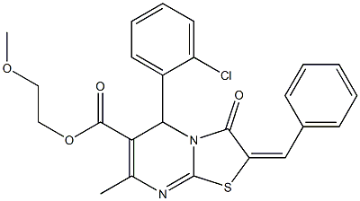 2-methoxyethyl 2-benzylidene-5-(2-chlorophenyl)-7-methyl-3-oxo-2,3-dihydro-5H-[1,3]thiazolo[3,2-a]pyrimidine-6-carboxylate Struktur