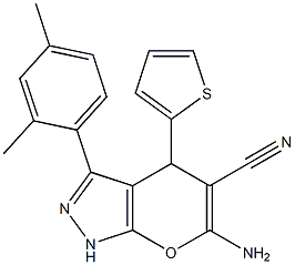 6-amino-3-(2,4-dimethylphenyl)-4-(2-thienyl)-1,4-dihydropyrano[2,3-c]pyrazole-5-carbonitrile Struktur