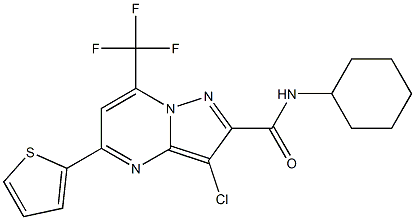 3-chloro-N-cyclohexyl-5-(2-thienyl)-7-(trifluoromethyl)pyrazolo[1,5-a]pyrimidine-2-carboxamide Struktur