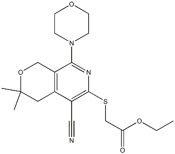 ethyl {[5-cyano-3,3-dimethyl-8-(4-morpholinyl)-3,4-dihydro-1H-pyrano[3,4-c]pyridin-6-yl]sulfanyl}acetate Struktur