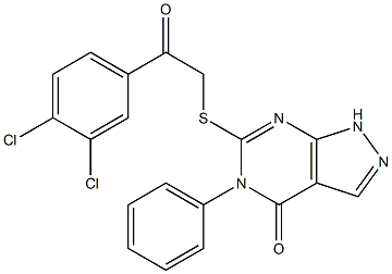 6-{[2-(3,4-dichlorophenyl)-2-oxoethyl]sulfanyl}-5-phenyl-1,5-dihydro-4H-pyrazolo[3,4-d]pyrimidin-4-one Struktur