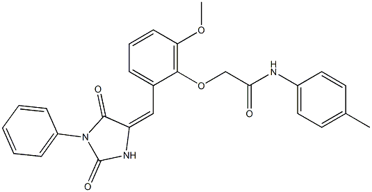 2-{2-[(2,5-dioxo-1-phenylimidazolidin-4-ylidene)methyl]-6-methoxyphenoxy}-N-(4-methylphenyl)acetamide Struktur