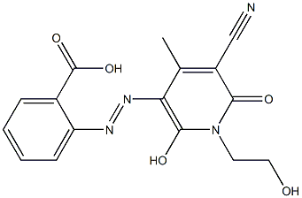 2-{[5-cyano-2-hydroxy-1-(2-hydroxyethyl)-4-methyl-6-oxo-1,6-dihydro-3-pyridinyl]diazenyl}benzoic acid Struktur