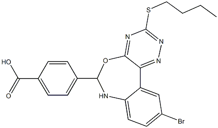 4-[10-bromo-3-(butylsulfanyl)-6,7-dihydro[1,2,4]triazino[5,6-d][3,1]benzoxazepin-6-yl]benzoic acid Struktur