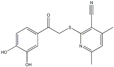 2-{[2-(3,4-dihydroxyphenyl)-2-oxoethyl]sulfanyl}-4,6-dimethylnicotinonitrile Struktur