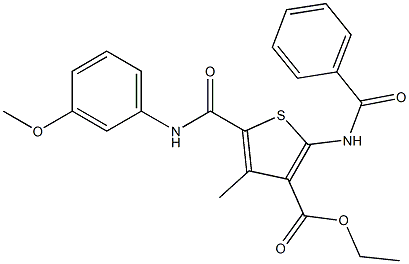 ethyl 2-(benzoylamino)-5-[(3-methoxyanilino)carbonyl]-4-methyl-3-thiophenecarboxylate Struktur