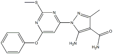 5-amino-3-methyl-1-[2-(methylsulfanyl)-6-phenoxy-4-pyrimidinyl]-1H-pyrazole-4-carboxamide Struktur