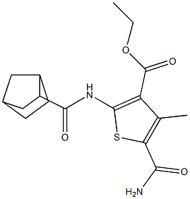 ethyl 5-(aminocarbonyl)-2-[(bicyclo[2.2.1]hept-2-ylcarbonyl)amino]-4-methyl-3-thiophenecarboxylate Struktur