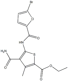 ethyl 4-(aminocarbonyl)-5-[(5-bromo-2-furoyl)amino]-3-methyl-2-thiophenecarboxylate Struktur