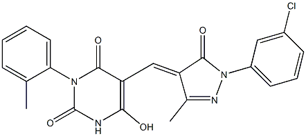 5-{[1-(3-chlorophenyl)-3-methyl-5-oxo-1,5-dihydro-4H-pyrazol-4-ylidene]methyl}-6-hydroxy-3-(2-methylphenyl)-2,4(1H,3H)-pyrimidinedione Struktur