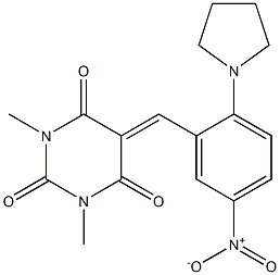 5-[5-nitro-2-(1-pyrrolidinyl)benzylidene]-1,3-dimethyl-2,4,6(1H,3H,5H)-pyrimidinetrione Struktur