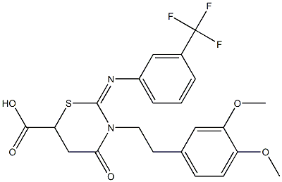 3-[2-(3,4-dimethoxyphenyl)ethyl]-4-oxo-2-{[3-(trifluoromethyl)phenyl]imino}-1,3-thiazinane-6-carboxylic acid Struktur