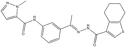 1-methyl-N-{3-[N-(4,5,6,7-tetrahydro-1-benzothien-3-ylcarbonyl)ethanehydrazonoyl]phenyl}-1H-pyrazole-5-carboxamide Struktur